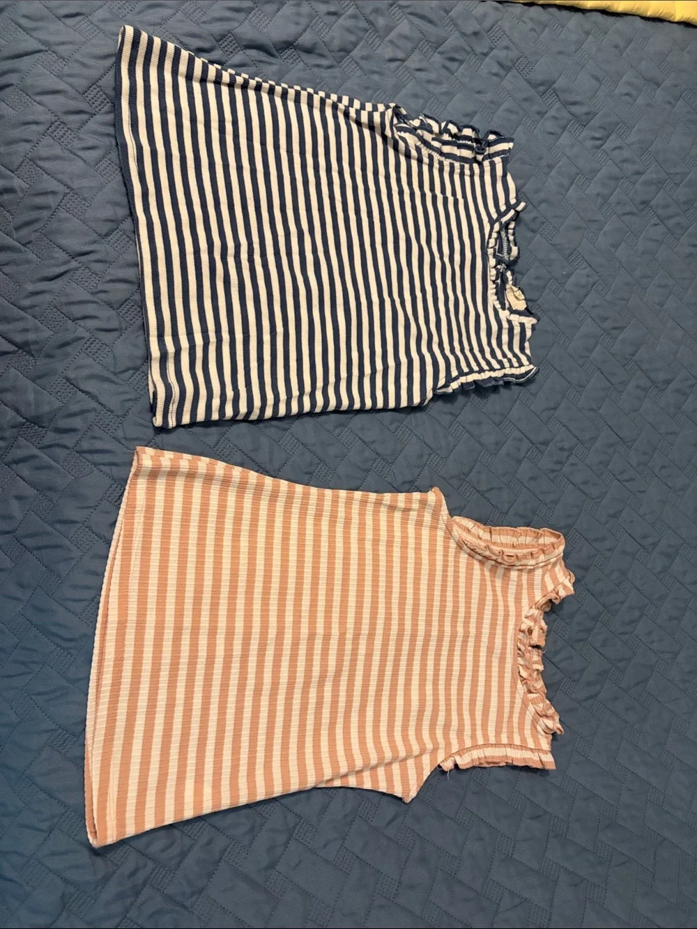 Girls' Striped Ruffle Tank Top - Navy & Peach